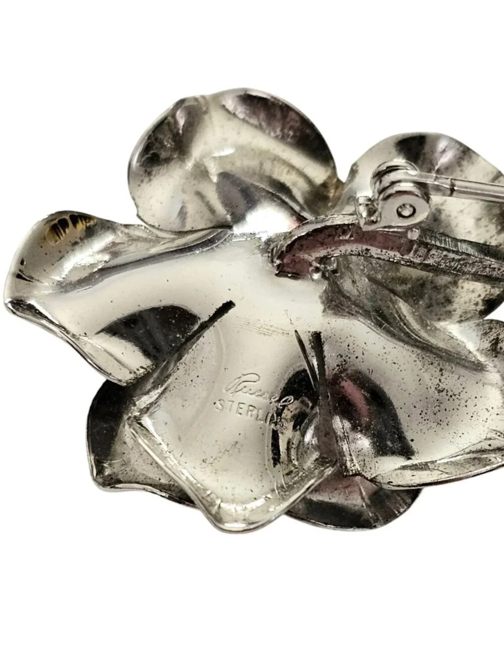 Russel Sterling Silver Rose Brooch, Signed L857
